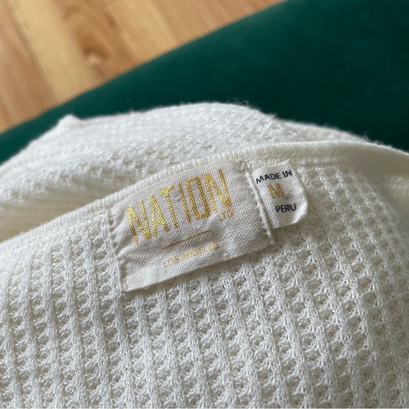 Nation LTD Neala Creme Waffle Knit Long Sleeve Snap Button Henley Shirt EUC Sz M - Picture 7 of 10